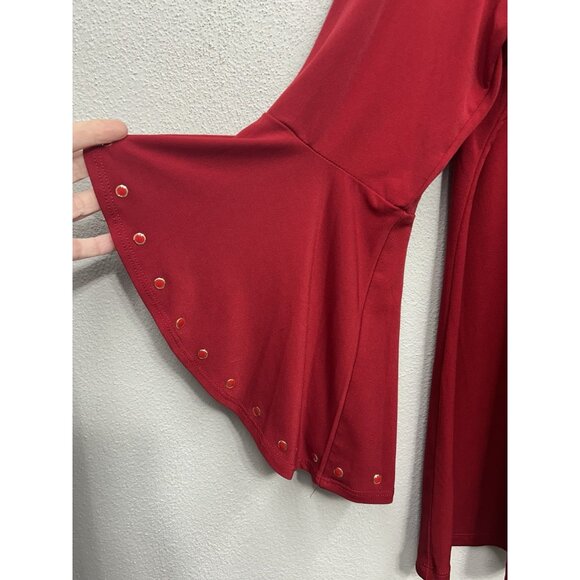 Susan Graver Womens Top Size Large Red Liquid Knit Bell Sleeve Office Work - Picture 3 of 7